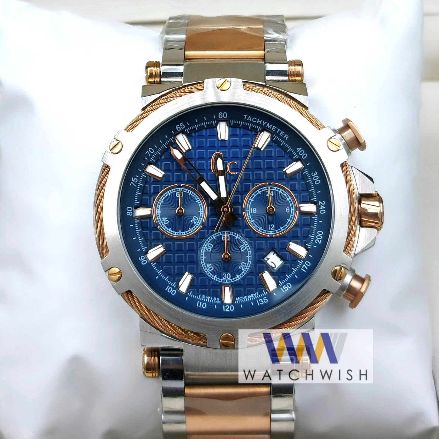 New Collection Two Tone Blue Dial Chronograph Watch