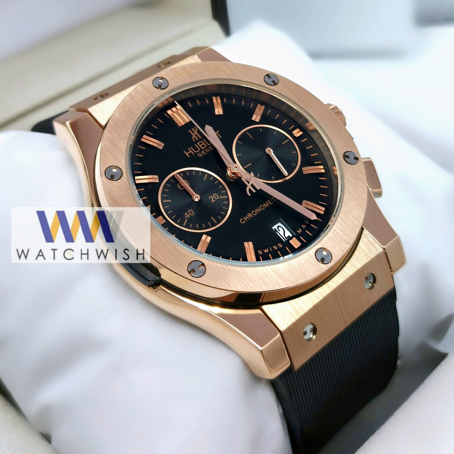 New Collection Rose Gold Case With Black Dial Chronograph Brand Watch