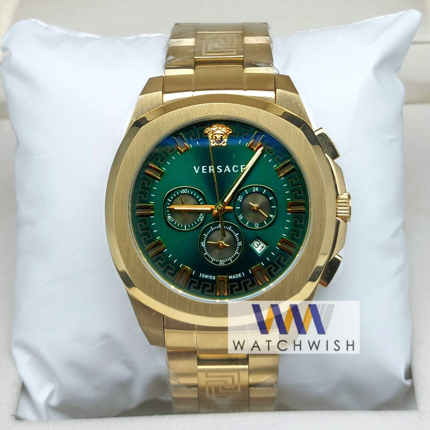 New Collection Gold with Green Dial Chronograph Watch