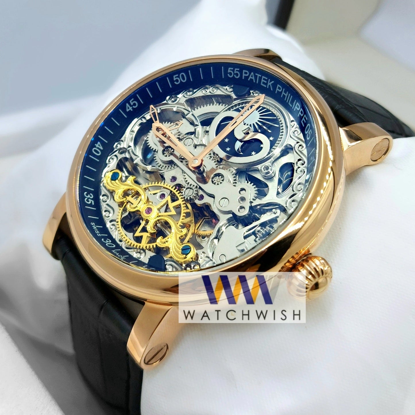 New Collection Rose Gold With Skeleton Dial Automatic Watch