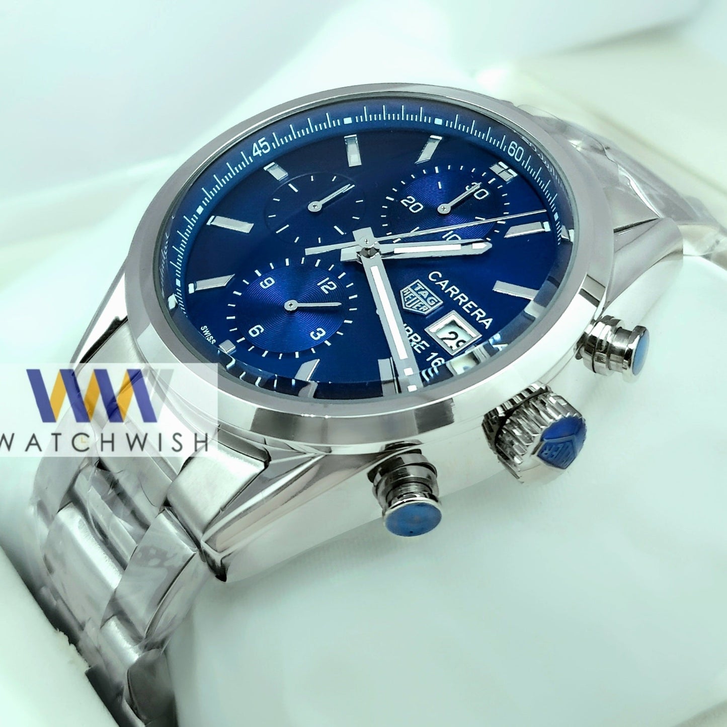 New Collection Silver With Blue Dial Chronograph Watch