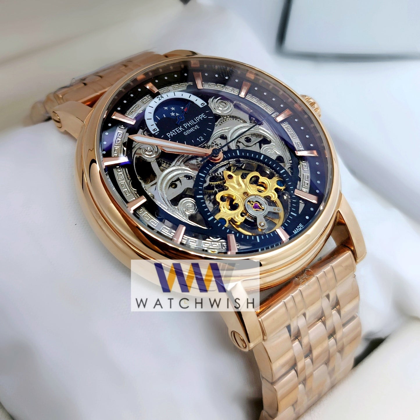 New Collection Rose Gold With Skeleton Dial Automatic Watch