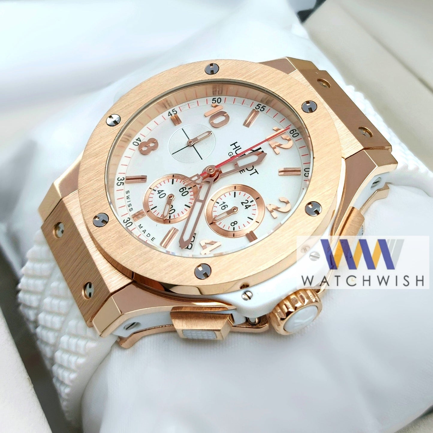 New Collection Rose Gold With White Dial Chronograph Branded Watch