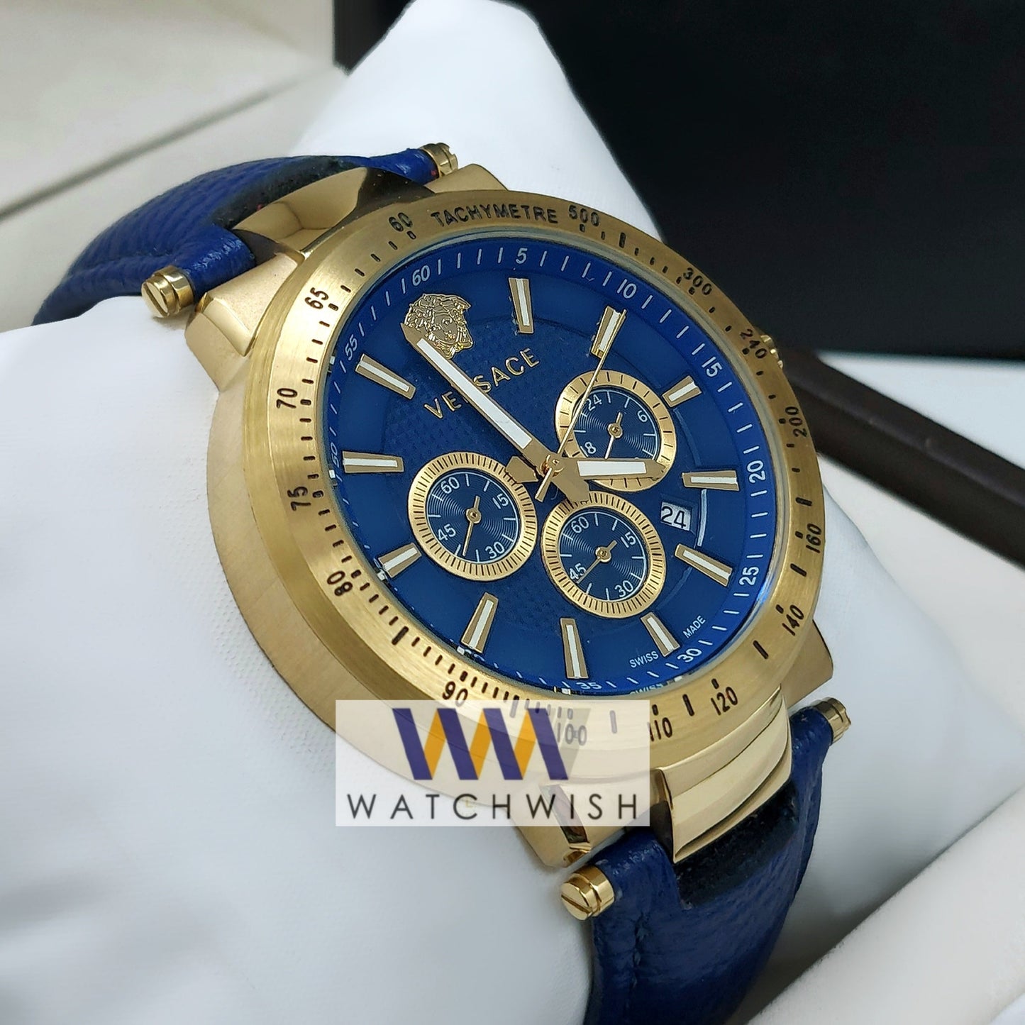 New Collection Rose Gold With Blue Dial Chronograph Watch