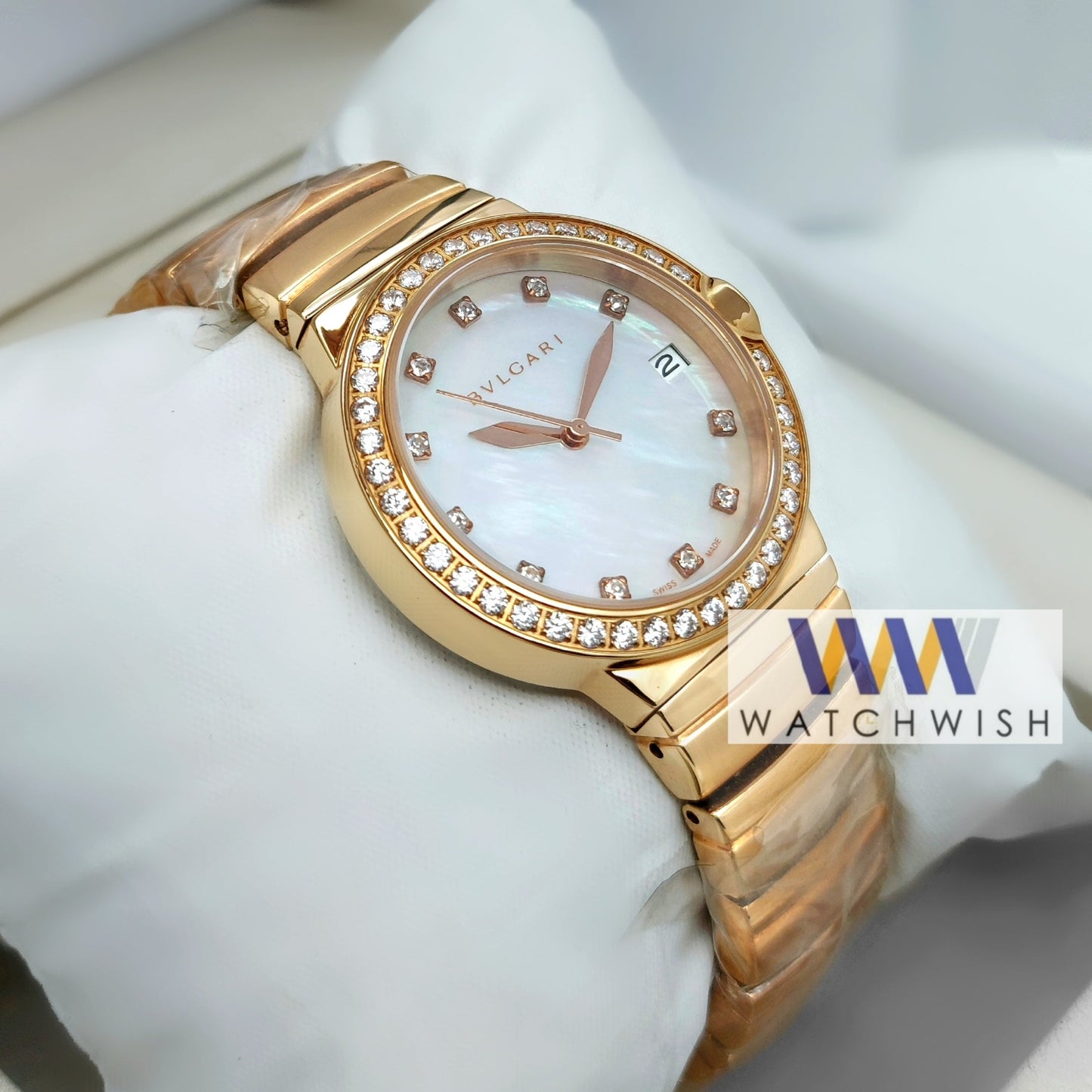 Ladies Collection Rose Gold With White Marble Dial Brand Watch