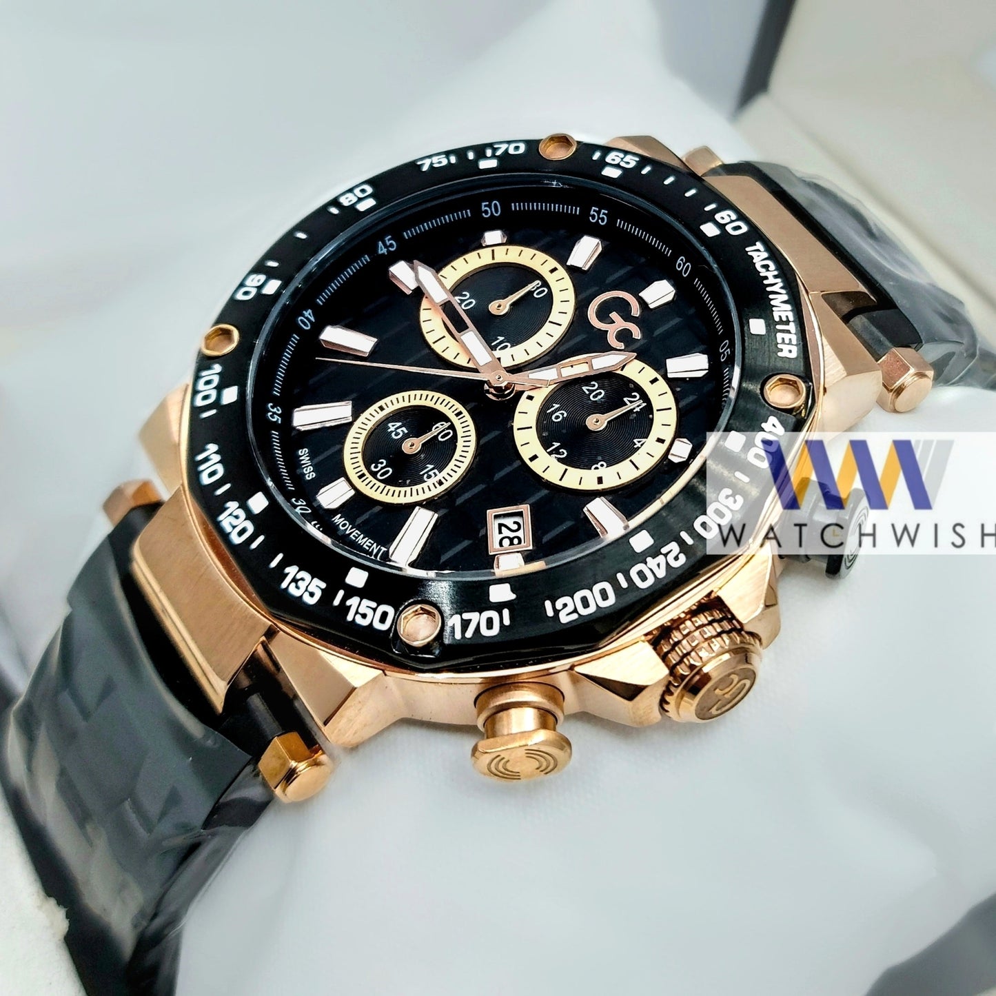 New Collection Rose Gold With Black Dial Chronograph Watch