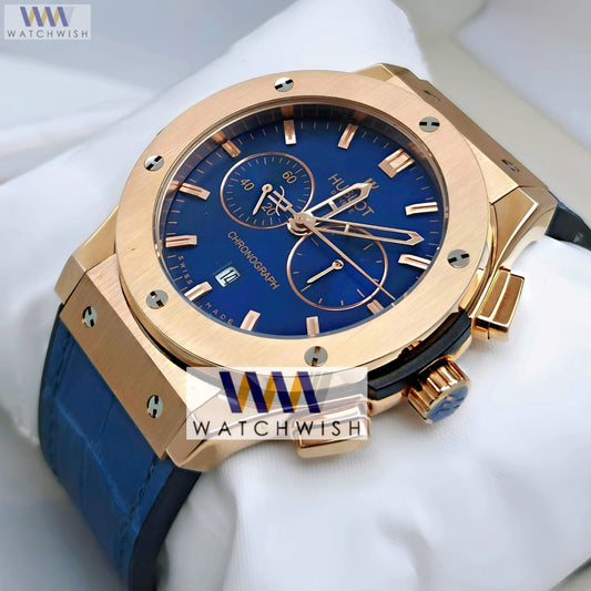 New Collection Rose Gold Case With Blue Dial Chronograph Brand Watch