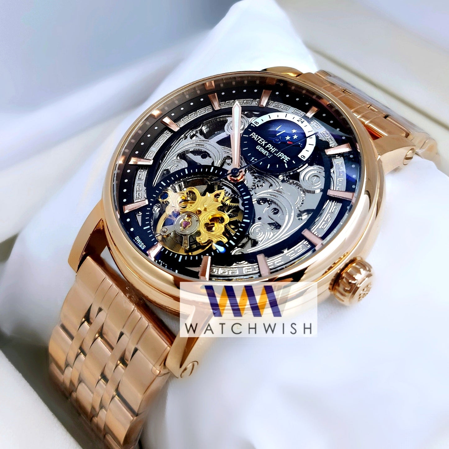 New Collection Rose Gold With Skeleton Dial Automatic Watch