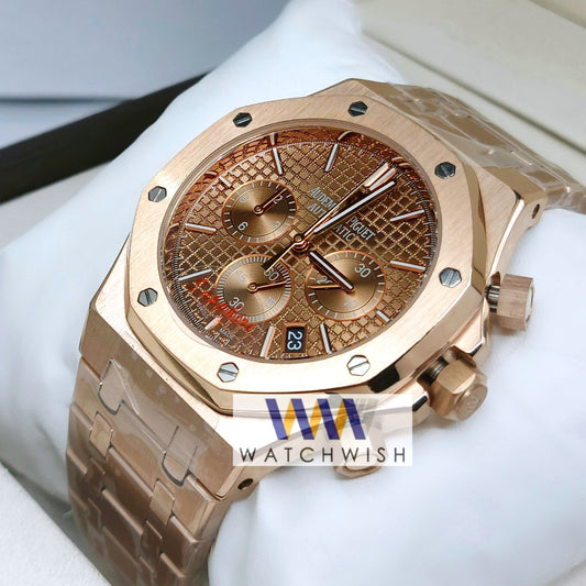 New Collection Rose Gold With Brown Dial Chronograph Watch