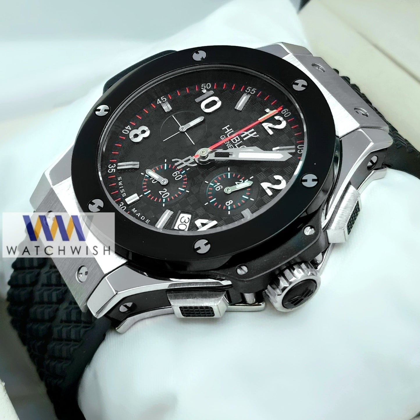 New Collection Silver With Carbon Fiber Dial Chronograph Branded Watch