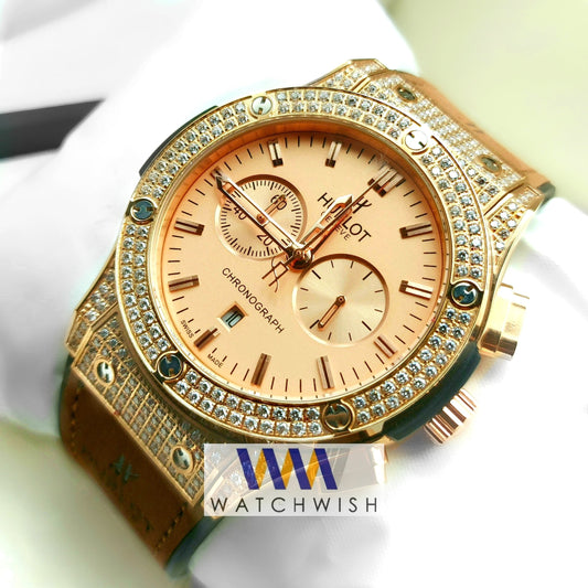 New Collection Rose Gold With Yellow Dial Chronograph Watch