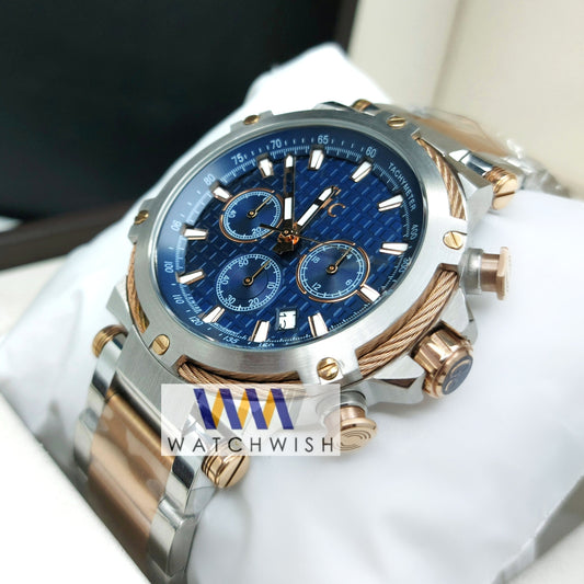 New Collection Two Tone Blue Dial Chronograph Watch