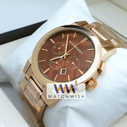 New Collection Rose Gold With Brown Dial Chronograph Watch