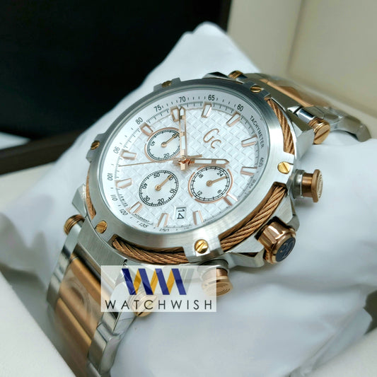 New Collection Two Tone White Dial Chronograph Watch