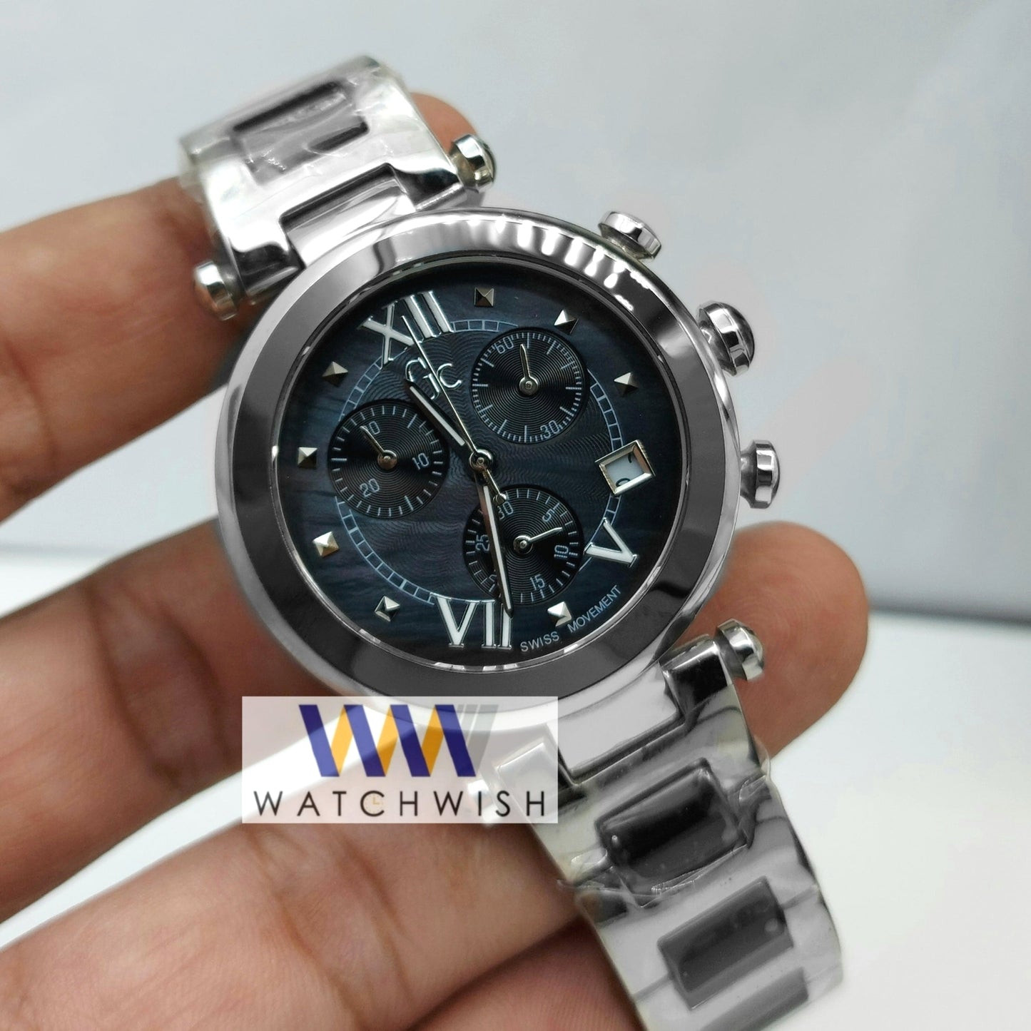 Ladies Collection Silver With Blue Dial Chronograph Watch