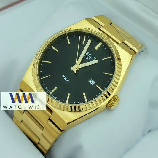 New Collection Yellow Gold With Black Dial Branded Watch For Men