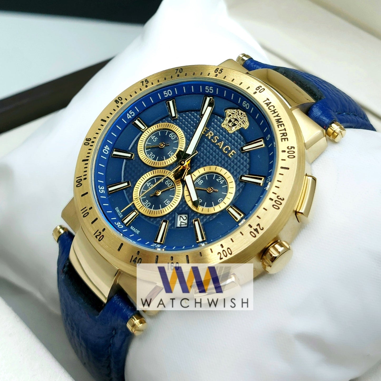 New Collection Rose Gold With Blue Dial Chronograph Watch