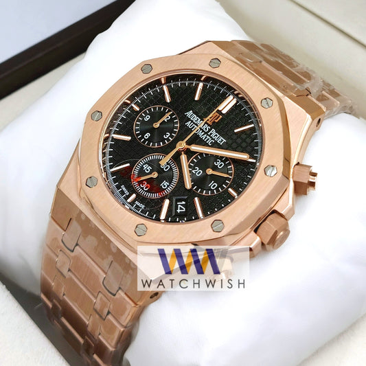 New Collection Rose Gold With Black Dial Chronograph Watch