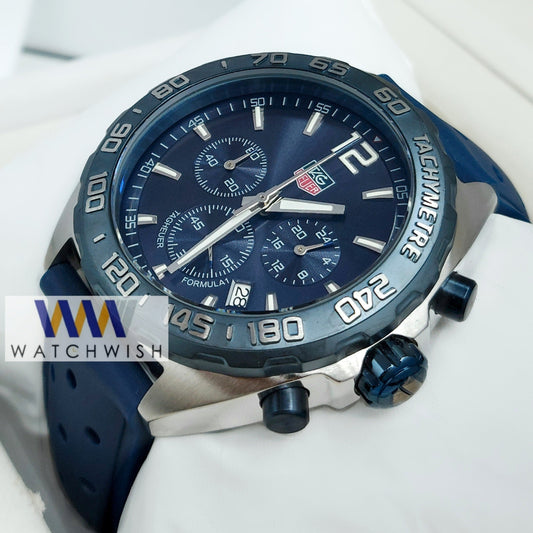 New Collection Silver With Blue Dial Blue Bezel Chronograph Watch