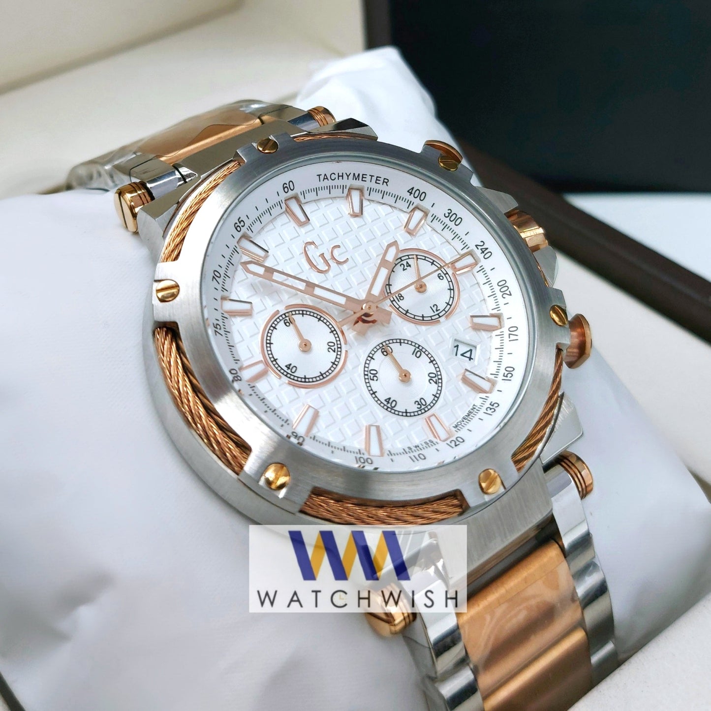 New Collection Two Tone White Dial Chronograph Watch