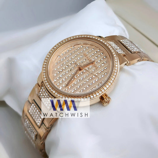 Ladies Brand Rose Gold With Stone Dial Stone Bracelet Watch