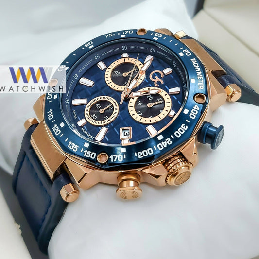 New Collection Rose Gold With Blue Dial Chronograph Watch