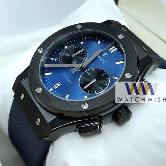 New Collection Full Black With Blue Dial Chronograph Brand Watch