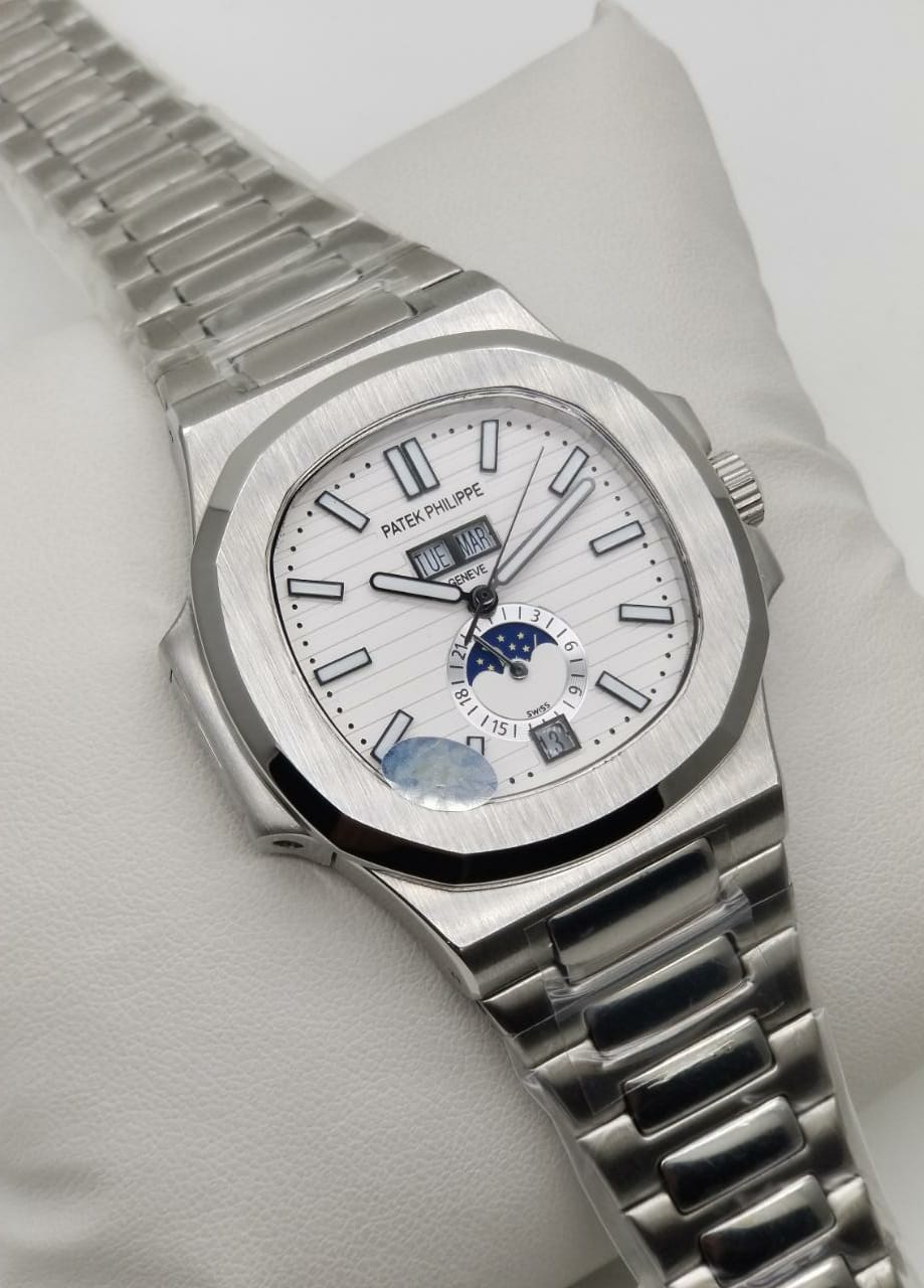 New Collection Silver With White Dial Moon Phase Automatic Watch