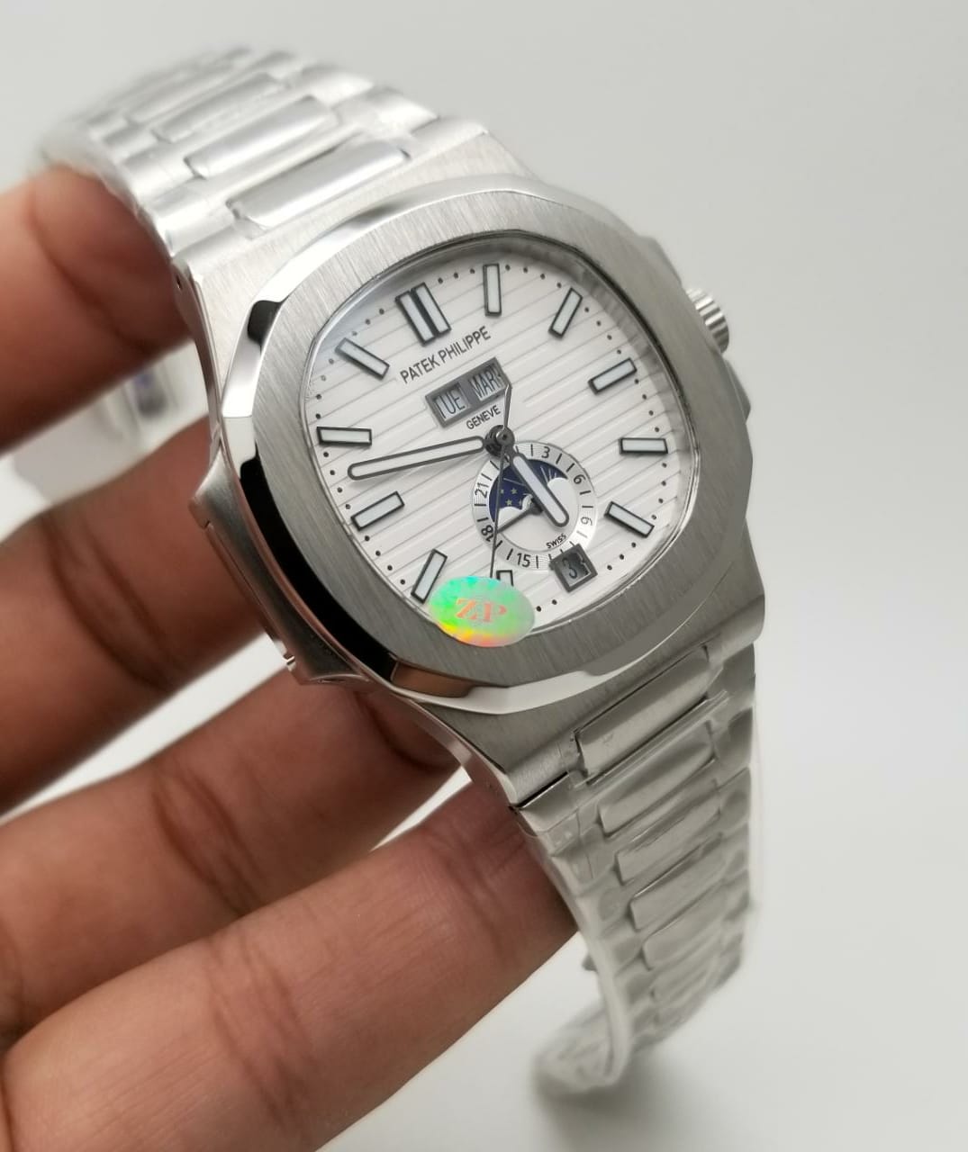 New Collection Silver With White Dial Moon Phase Automatic Watch