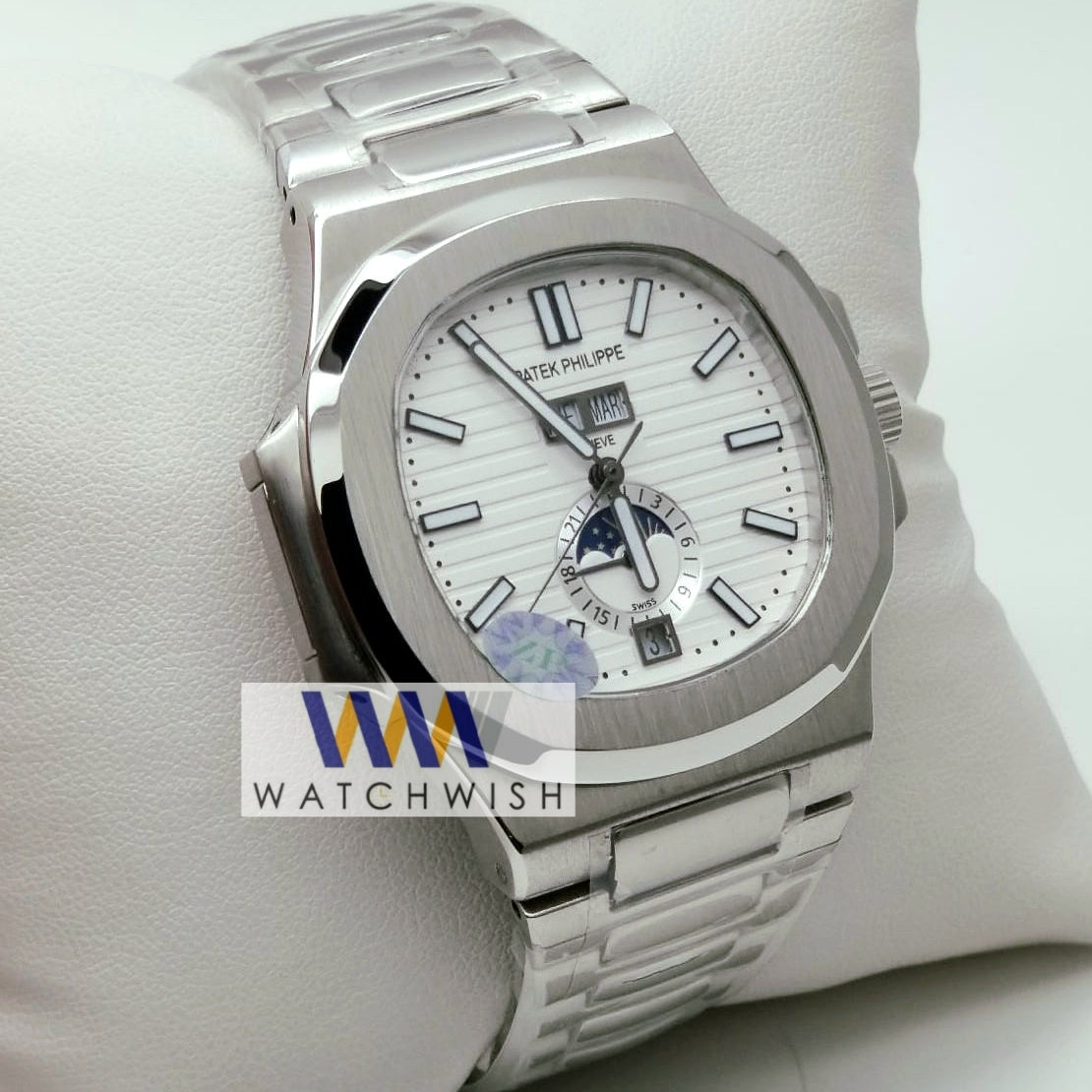 New Collection Silver With White Dial Moon Phase Automatic Watch