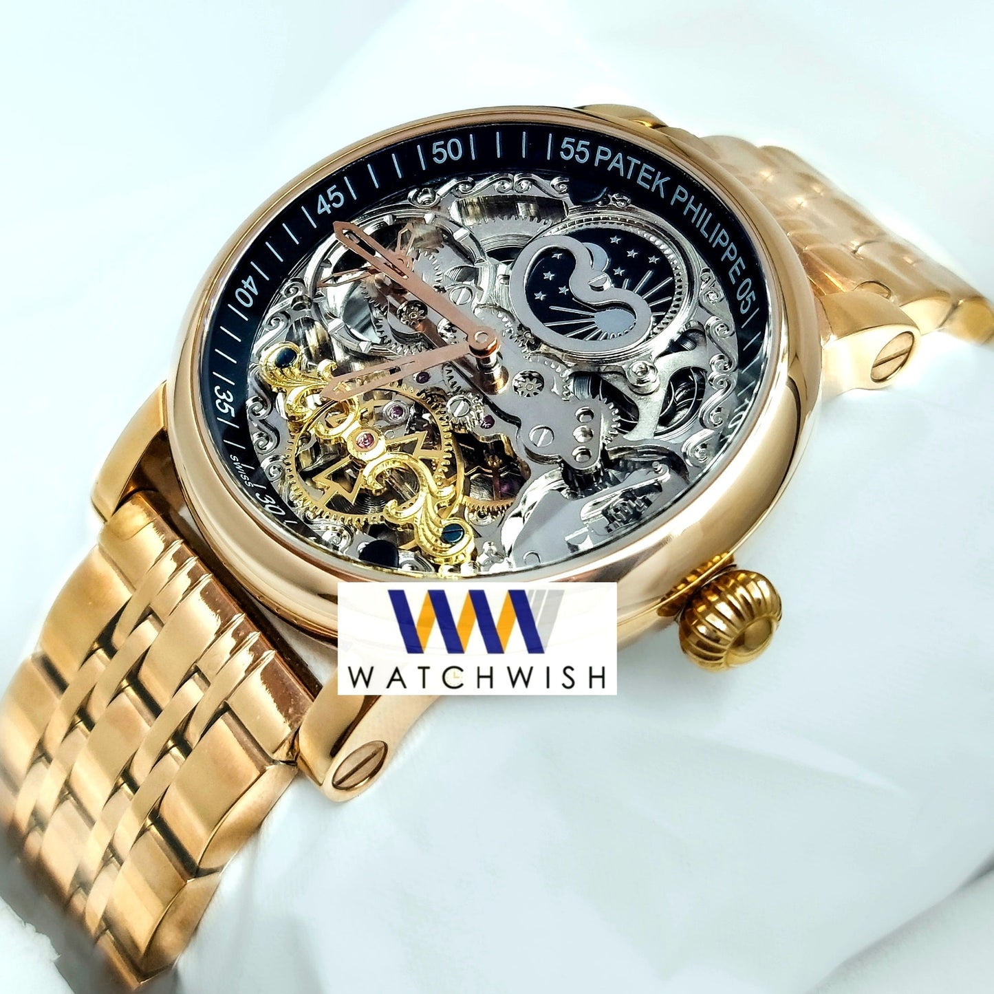 New Collection Gold With Skeleton Dial Automatic Watch