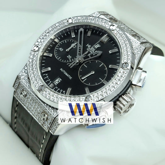 Exclusive Collection Silver Stone Case With Black Dial Chronograph Brand Watch