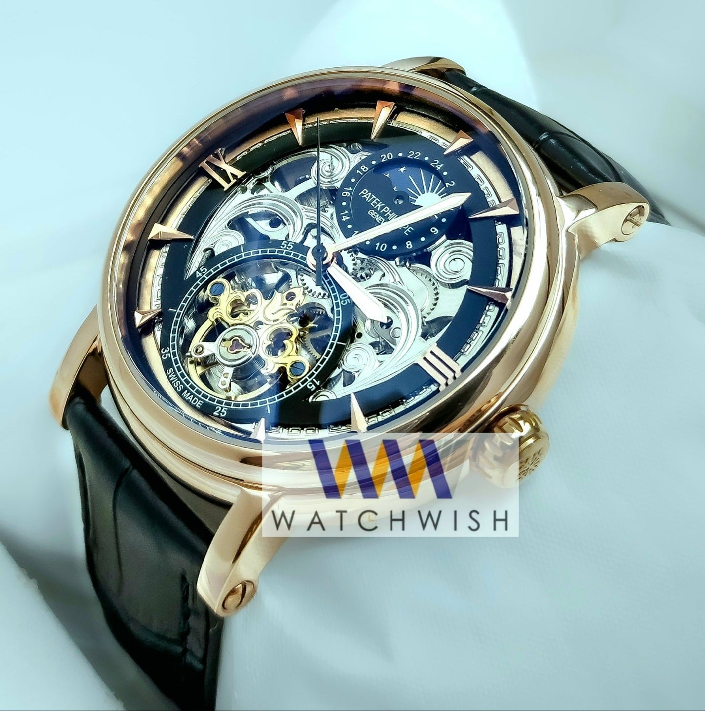 New Collection Rose Gold With Skeleton Dial Automatic Watch