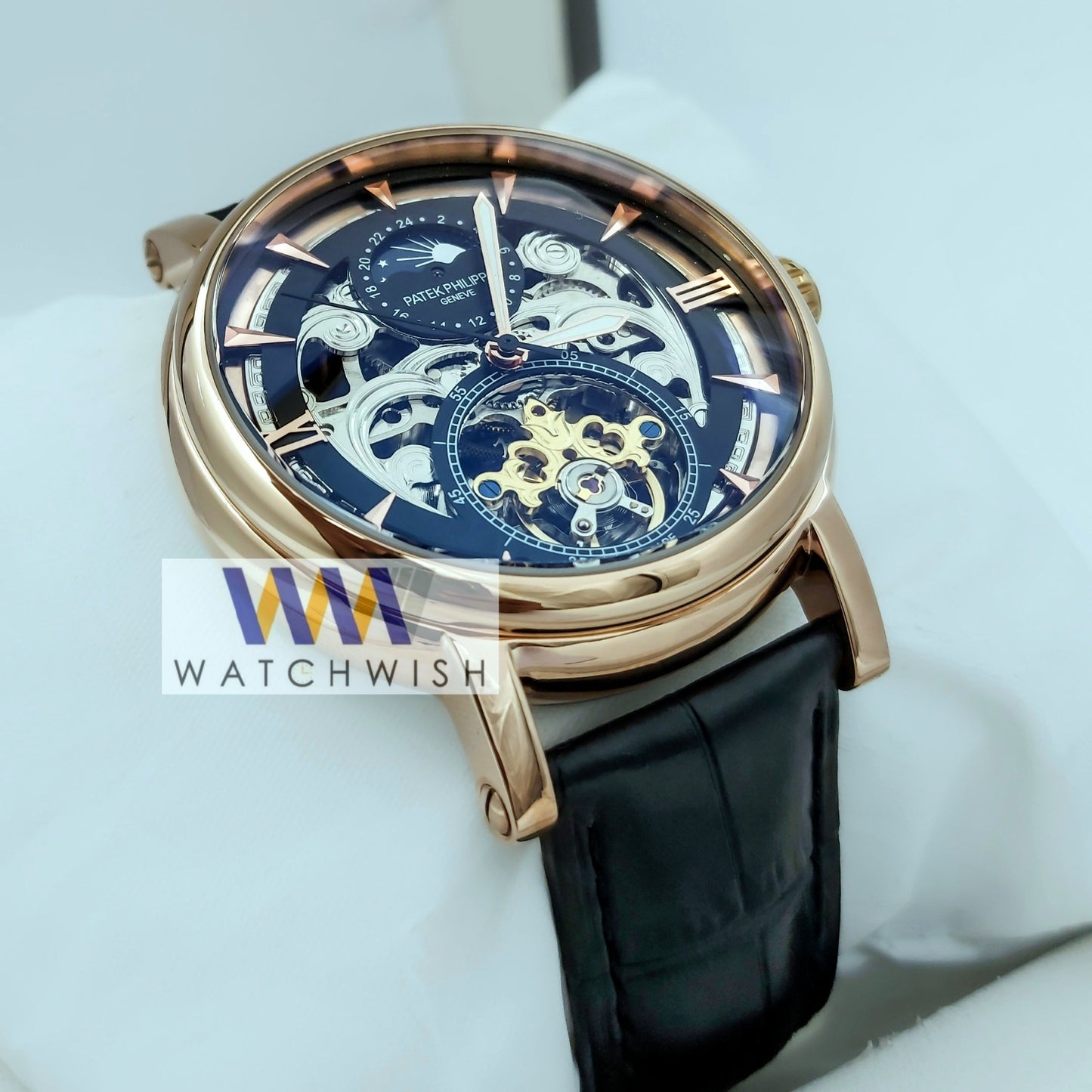 New Collection Rose Gold With Skeleton Dial Automatic Watch