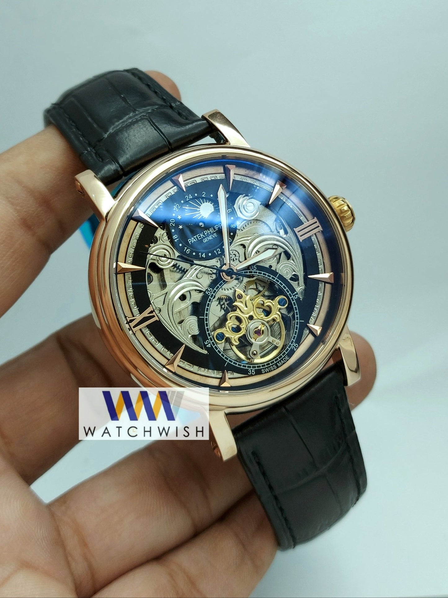 New Collection Rose Gold With Skeleton Dial Automatic Watch