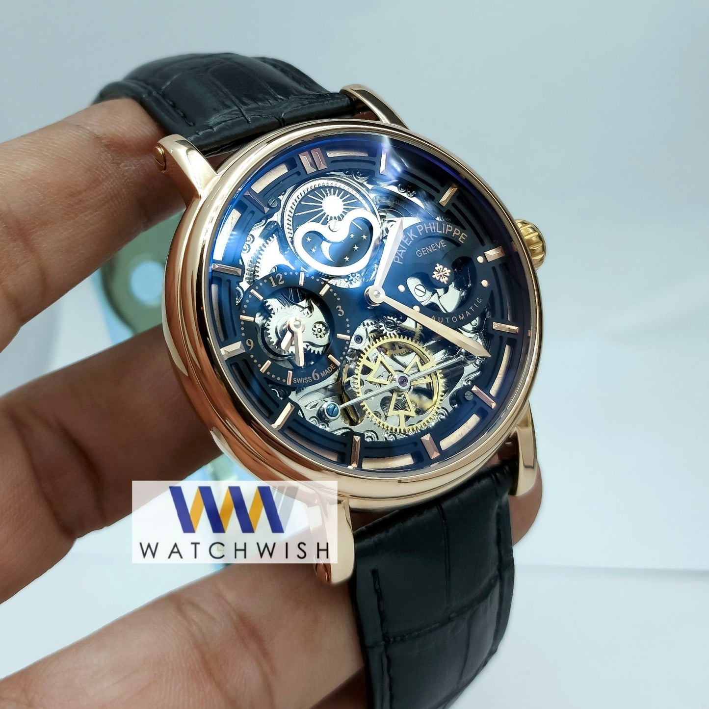 New Collection Rose Gold With Black Skeleton Dial Automatic Watch