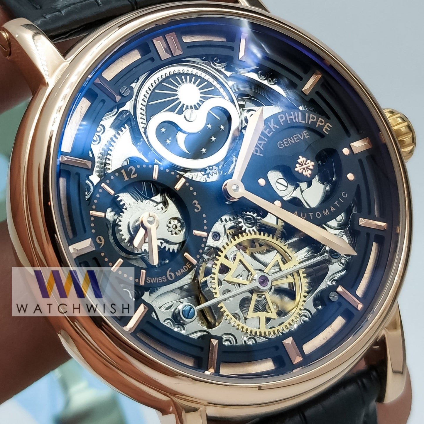 New Collection Rose Gold With Black Skeleton Dial Automatic Watch