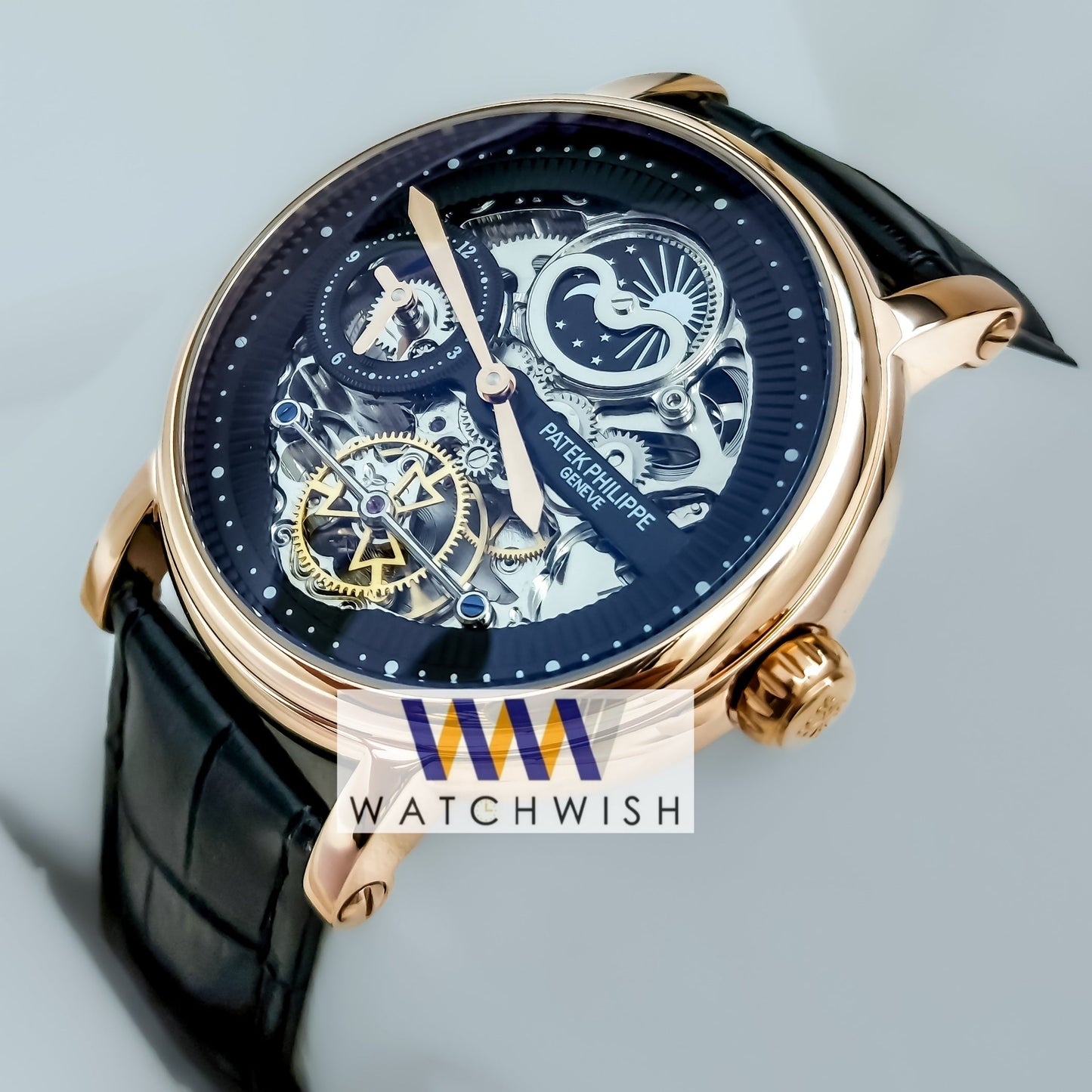 New Collection Rose Gold With Black Skeleton Dial Automatic Watch