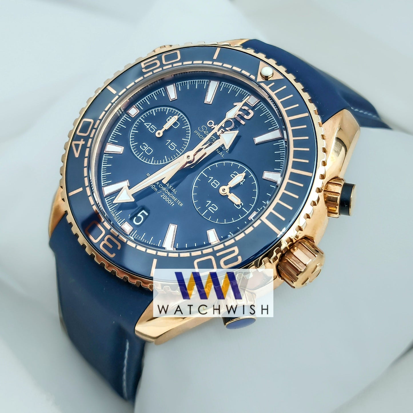 Exclusive Collection Rose Gols With Blue Dial Chronograph Brand Watch