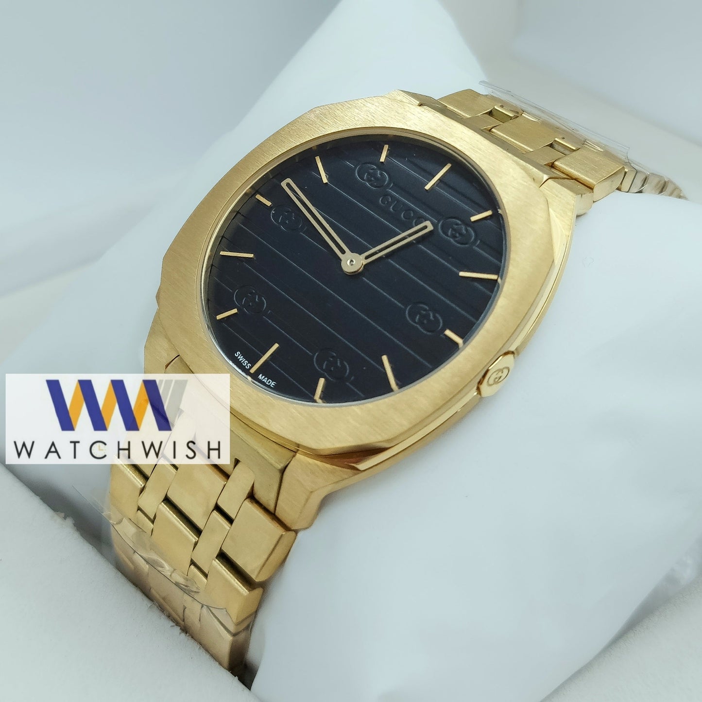 New Collection Yellow Gold With Black Dial Slim Watch For Men