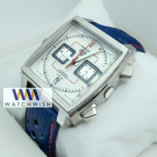 New Collection Silver With White Dial Blue Strap Chronograph Watch