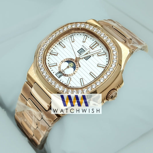 Exclusive Collection Rose Gold With White Dial Moon Phase Automatic Watch