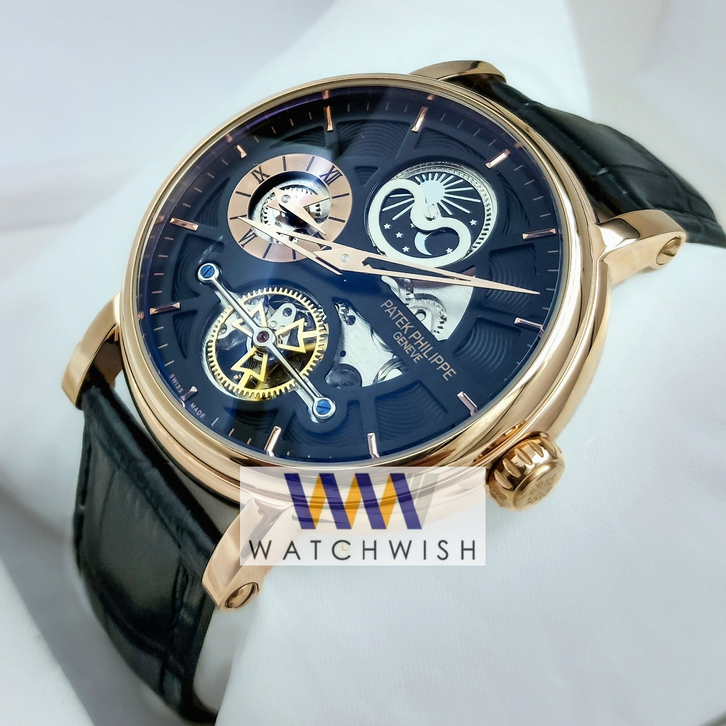 New Collection Rose Gold With Black Skeleton Dial Automatic Watch