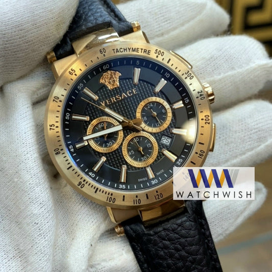 New Collection Yellow Gold With Black Dial Chronograph Watch