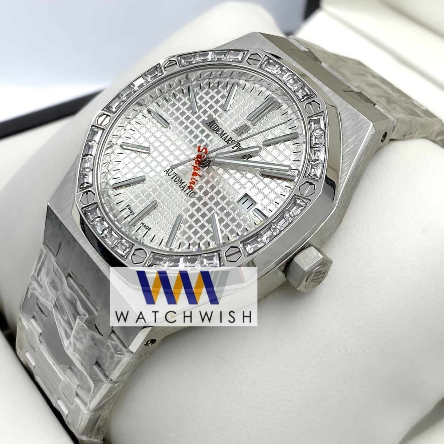 New Collection Silver With Silver Dial Stone Bezel Automatic Watch