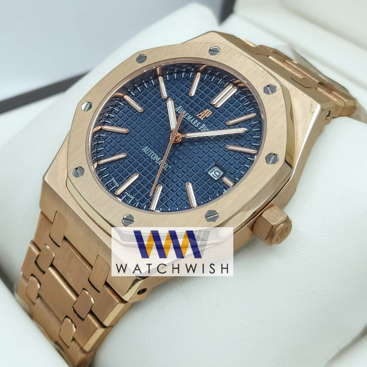 New Collection Rose Gold With Blue Dial Automatic Watch