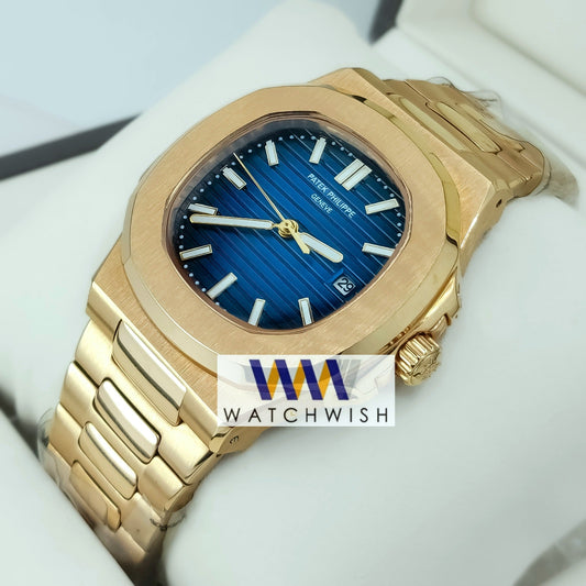 New Collection Yellow Gold With Blue Dial Automatic Watch