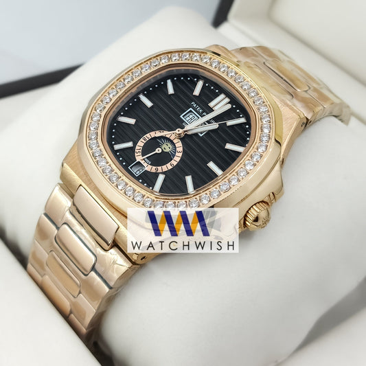 New Collection Rose Gold With Black Dial Moon Phase Automatic Watch