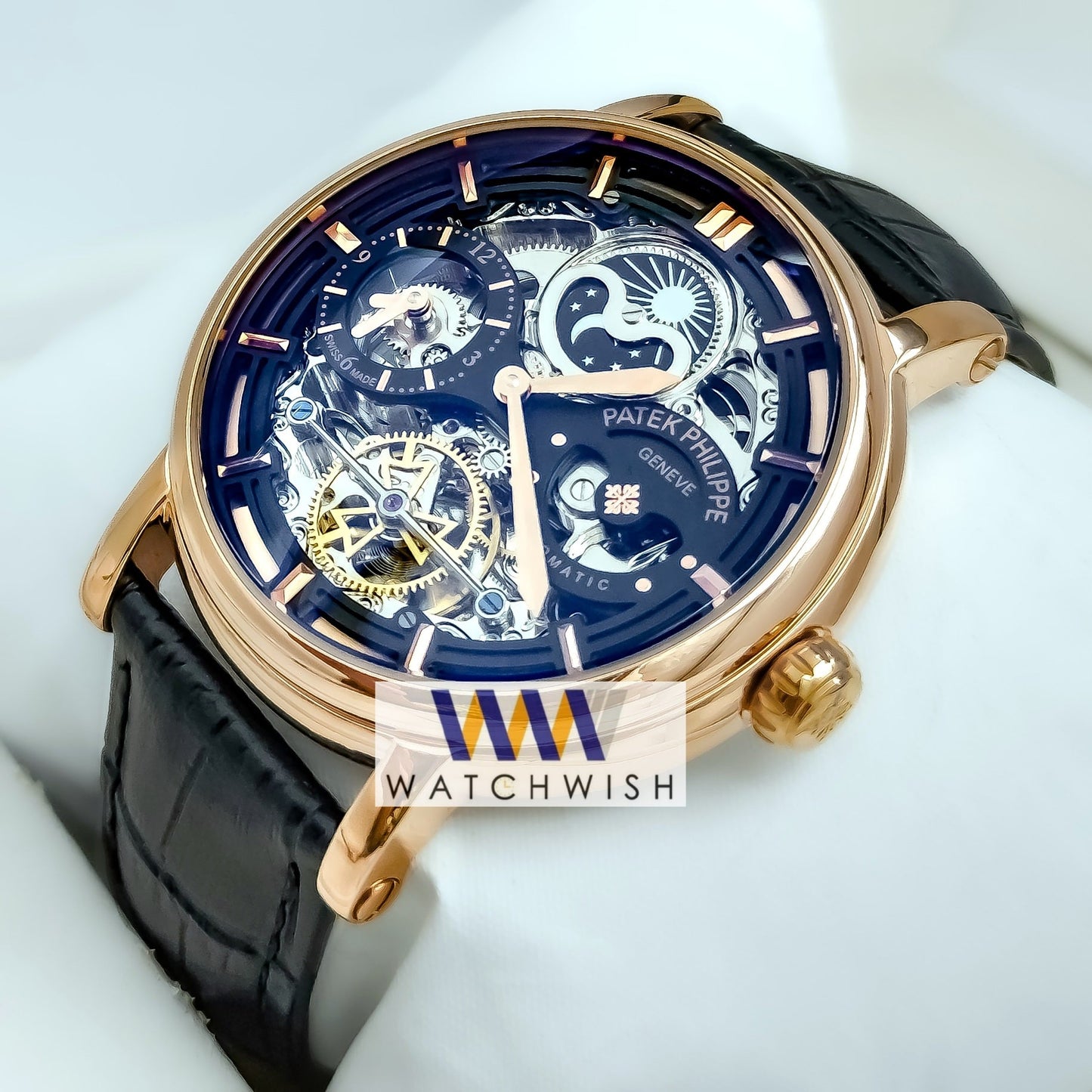 New Collection Rose Gold With Black Skeleton Dial Automatic Watch