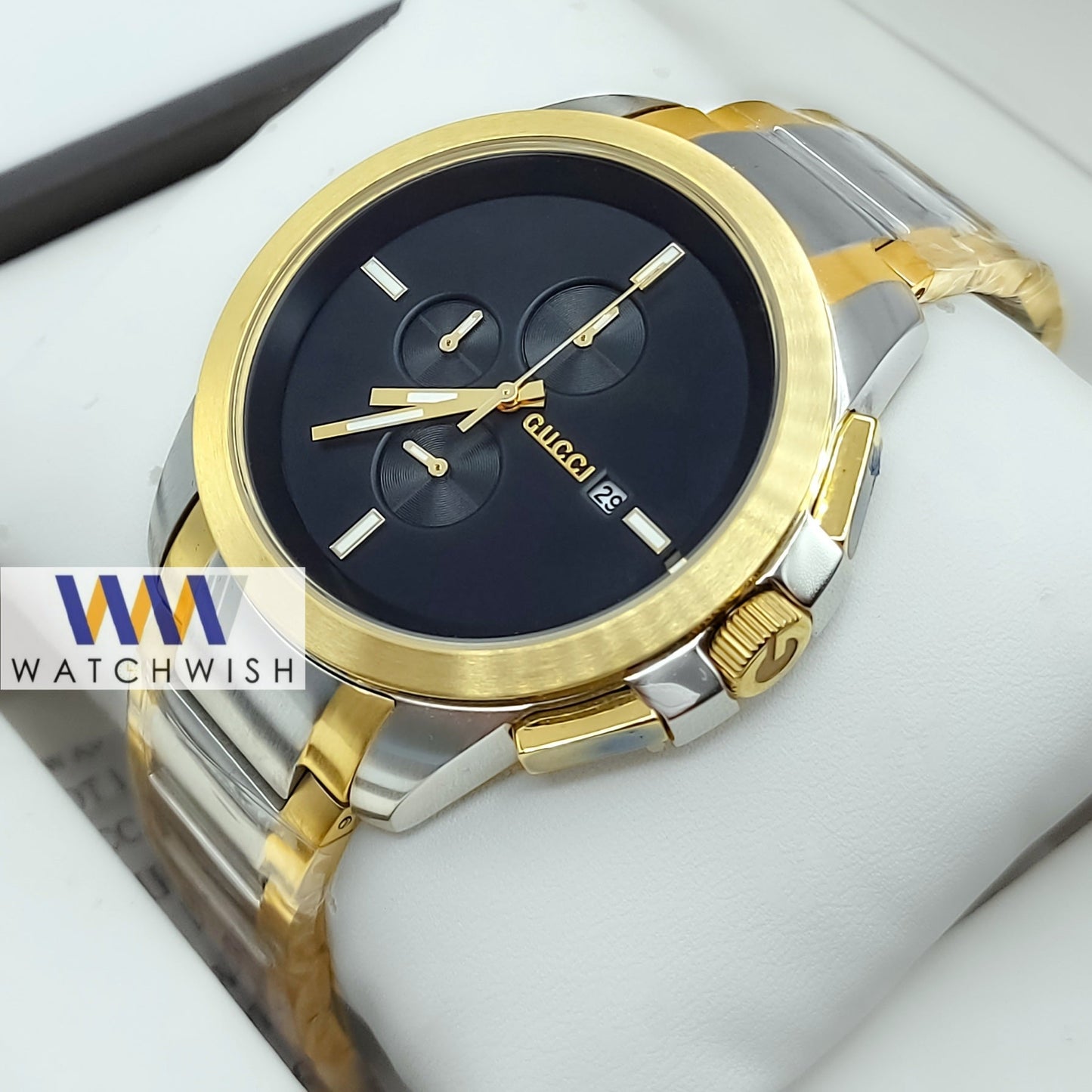 New Collection Yellow Gold Two Tone With Black Dial Chronograph Watch